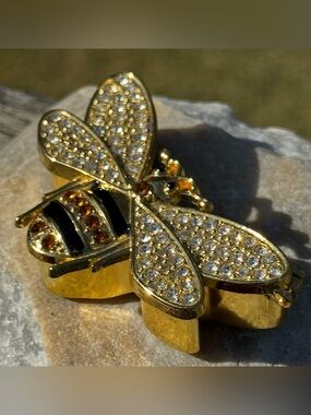 Rhinestone Gold Bee Trinket Box